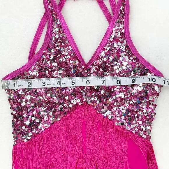 Weissman Showtime Fuschia Pink Sequin Dance Costume US Size IC 7-8 Intermediate - Picture 6 of 11